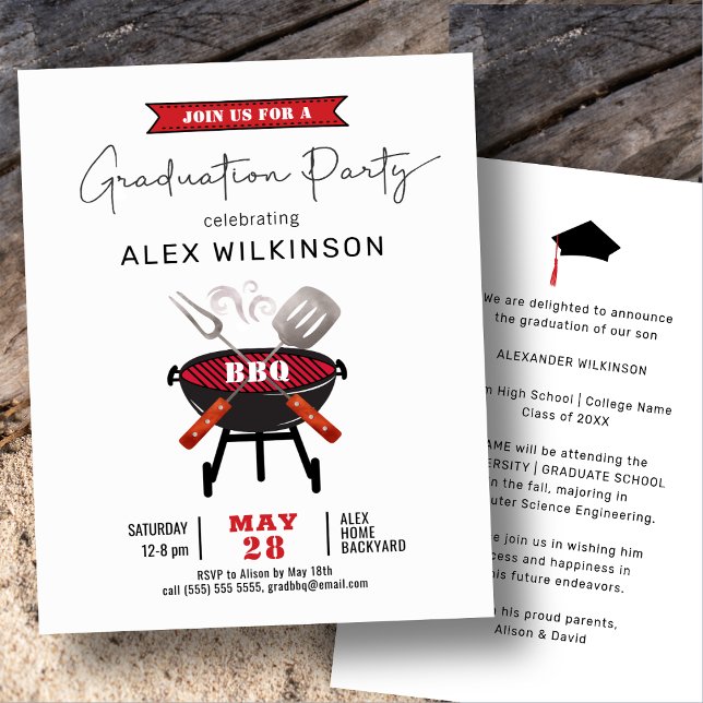 BUDGET Fun Red Script Graduation BBQ Invitation (Creator Uploaded)