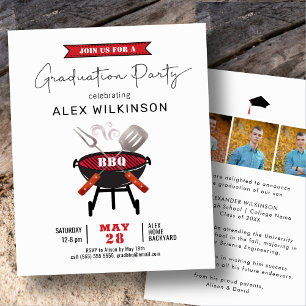 BUDGET Fun Red Script Photo GRAD BBQ Invitation