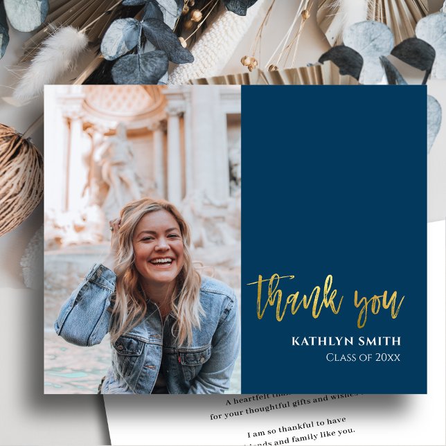 BUDGET Fun Script Modern Photo Grad Thank You Card (Creator Uploaded)