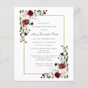 Budget Funeral Burgundy Red Rose Floral Invitation