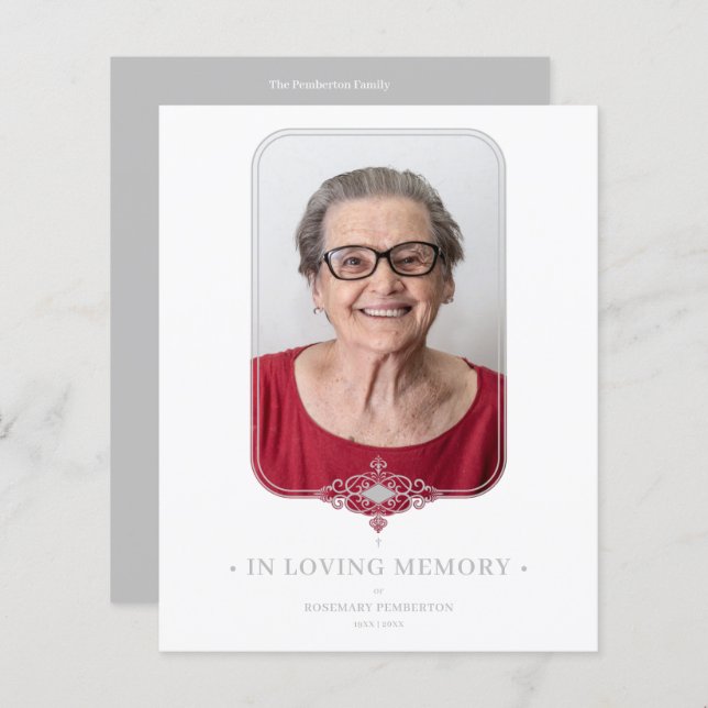 Budget Funeral Grey Ornamental Lace Effect Photo (Front/Back)