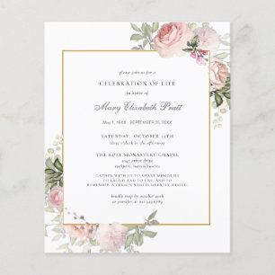 Budget Funeral Pink Floral Invitation