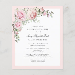 Budget Funeral Pink Floral Invitation