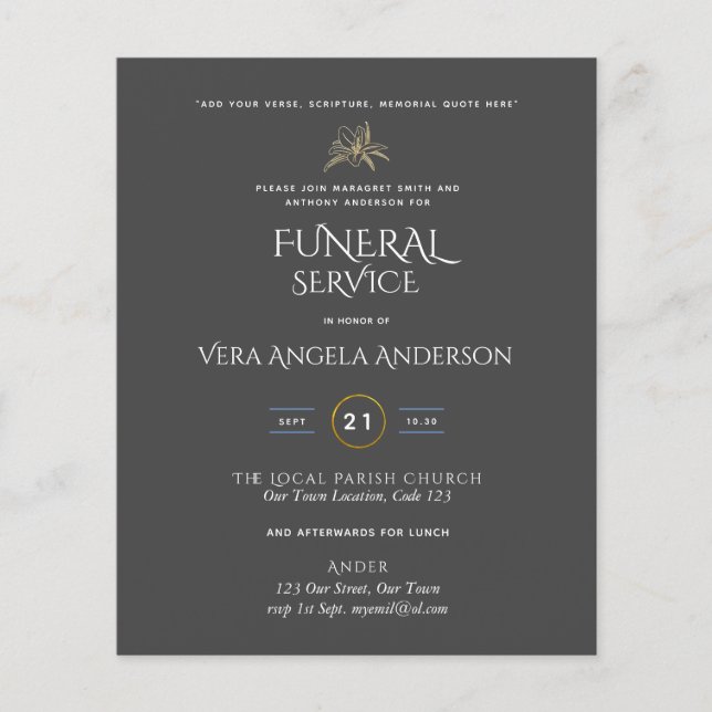 BUDGET Funeral Service Invite With Verse (Front)