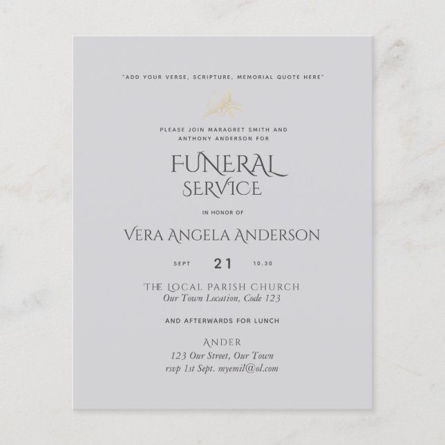 BUDGET Funeral Service Invite With Verse (Front)
