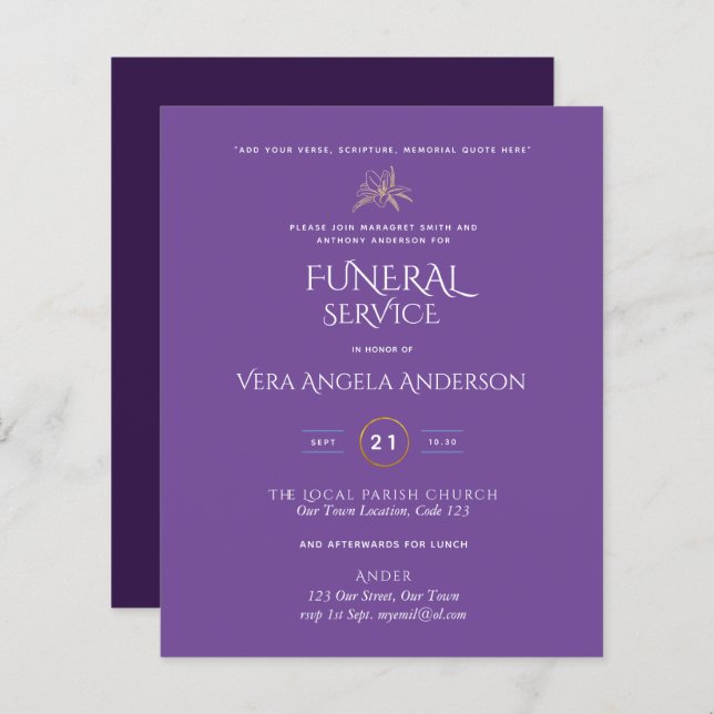 BUDGET Funeral Service Invite With Verse (Front/Back)