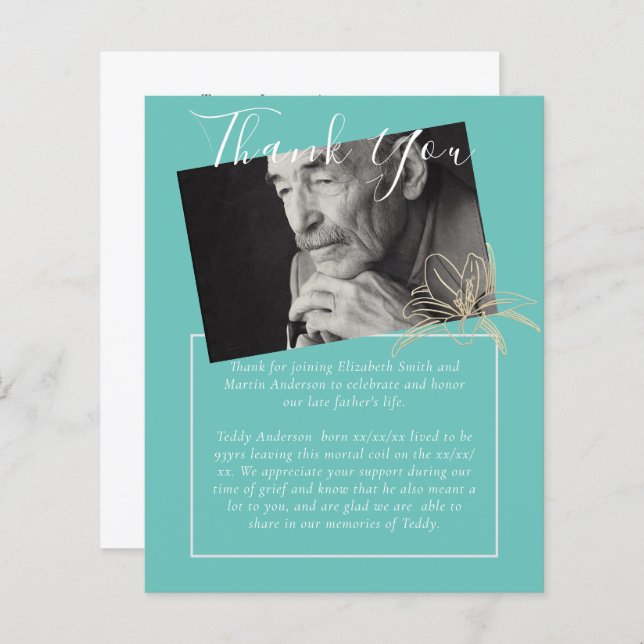 BUDGET Funeral Thank You Photo Teal Lilly (Front/Back)