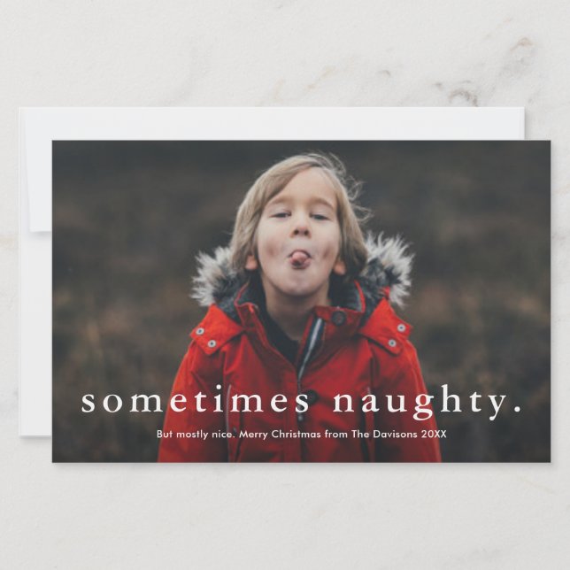 Budget Funny Naughty 3 Photo Christmas Card (Front)