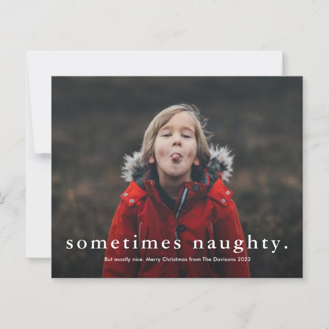 Budget Funny Naughty 3 Photo Christmas Card (Front)