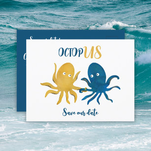 Budget Funny Octopus Navy And Gold Save The Date Announcement Postcard