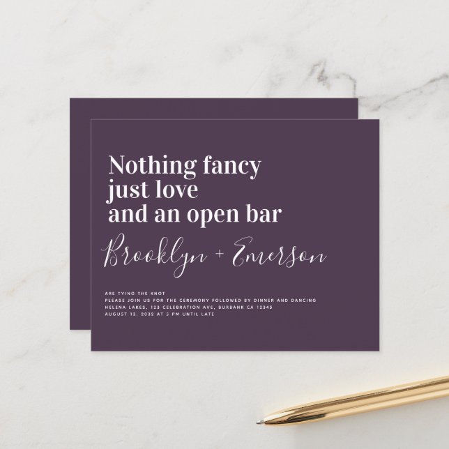 BUDGET Funny Typography Wedding Invitation (Front/Back In Situ)