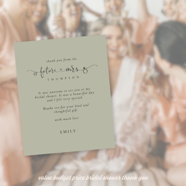 Budget Future Mrs Bridal Shower Light Sage Thanks (budget price smaller 4.5 x 5.6" alternative)