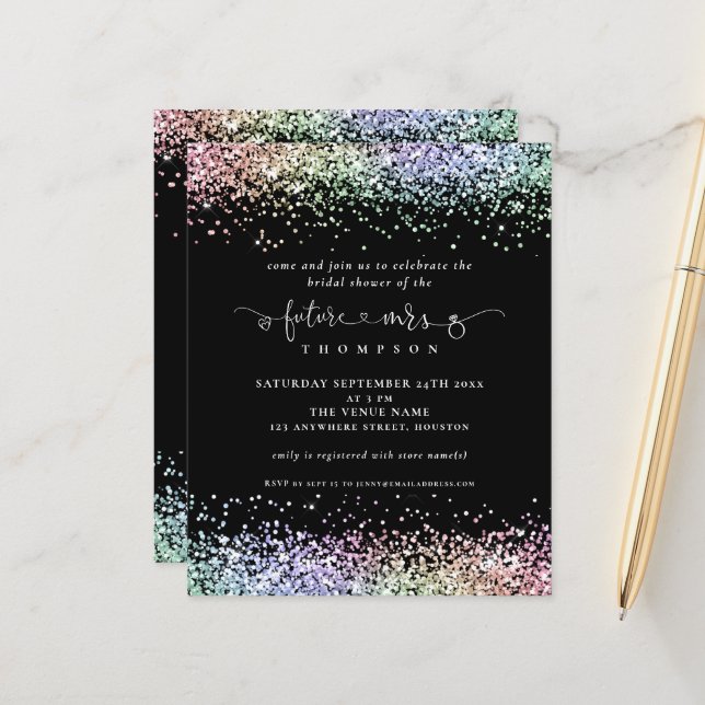 Budget Future Mrs Glitter Bridal Shower Black (Front/Back In Situ)