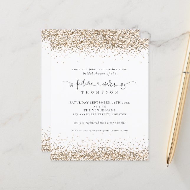 Budget Future Mrs Gold Glitter Bridal Shower (Front/Back In Situ)