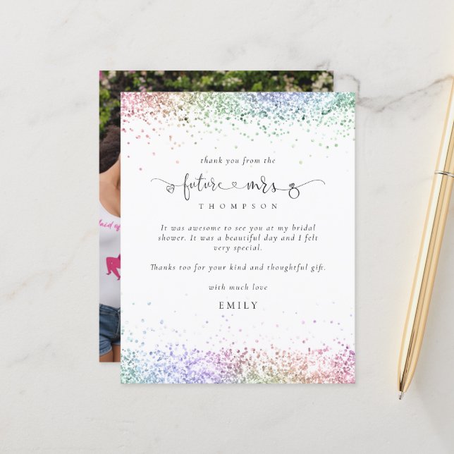 Budget Future Mrs Photo Colourful Glitter Thank Yo (Front/Back In Situ)