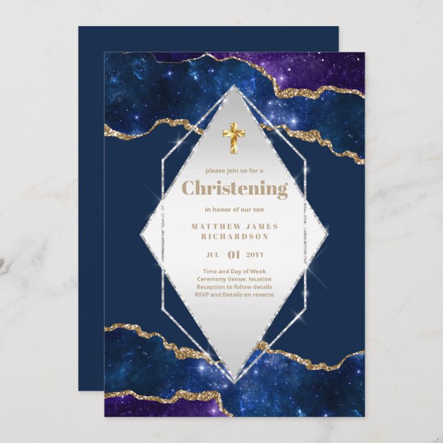 BUDGET Galaxy CHRISTENING Invites Baptism Bautizo (Front/Back)