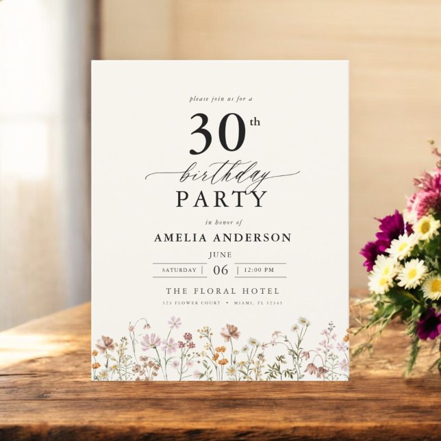 Budget Garden Floral 30th Birthday Invitation (Creator Uploaded)