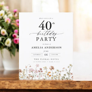 Budget Garden Wildflower 40th Birthday Invitation