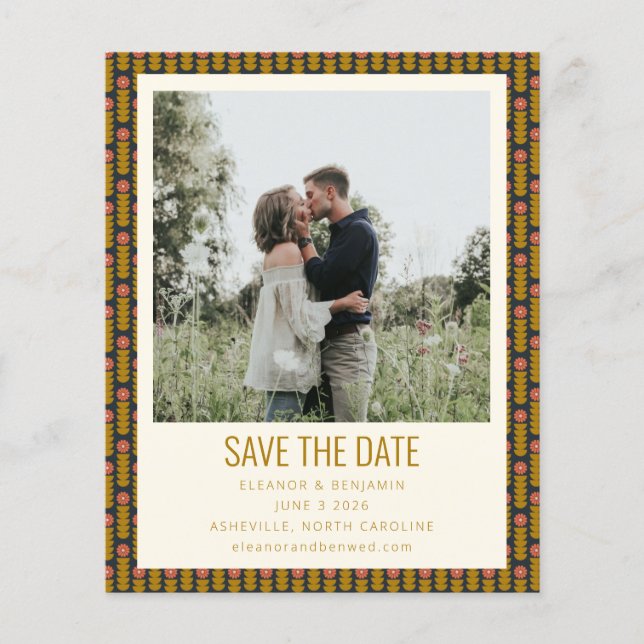 Budget Geometric Floral Gold Photo Save The Date (Front)