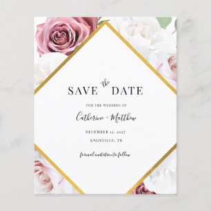 Budget Geometric Frame Pink Floral Save The Date Flyer