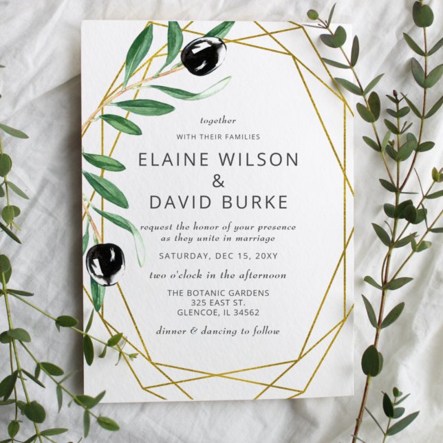 Budget Geometric Olive Branches Wedding Invitation (Creator Uploaded)