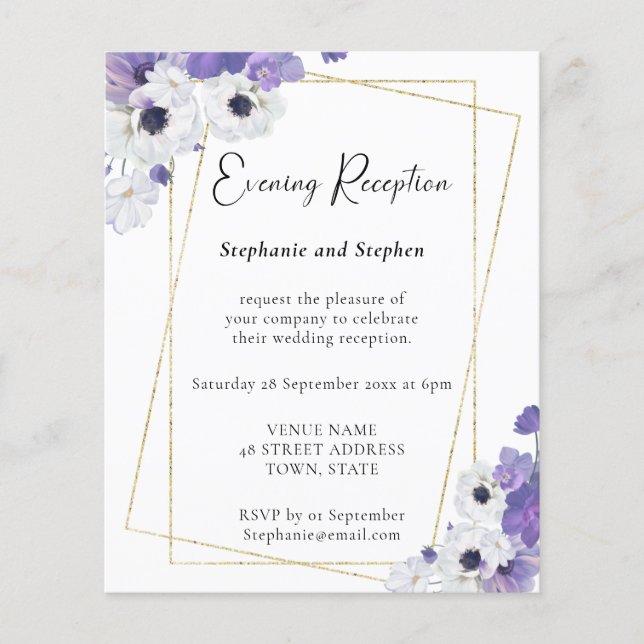 Budget Geometric Purple Wedding Reception Invite (Front)