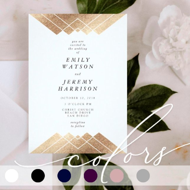 Budget Geometric White Gold Gatsby Wedding INVITE (Creator Uploaded)