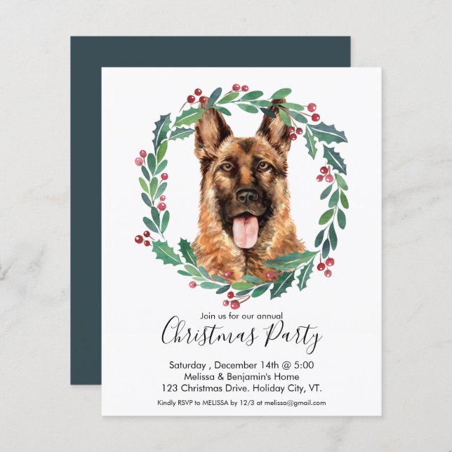 Budget German Shepherd Dog Christmas Party Invite (Front/Back)