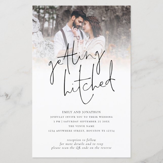 Budget Getting Hitched Photo QR Wedding Invite (Front)