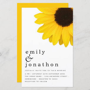 Budget Giant Sunflower Typography Wedding Invite