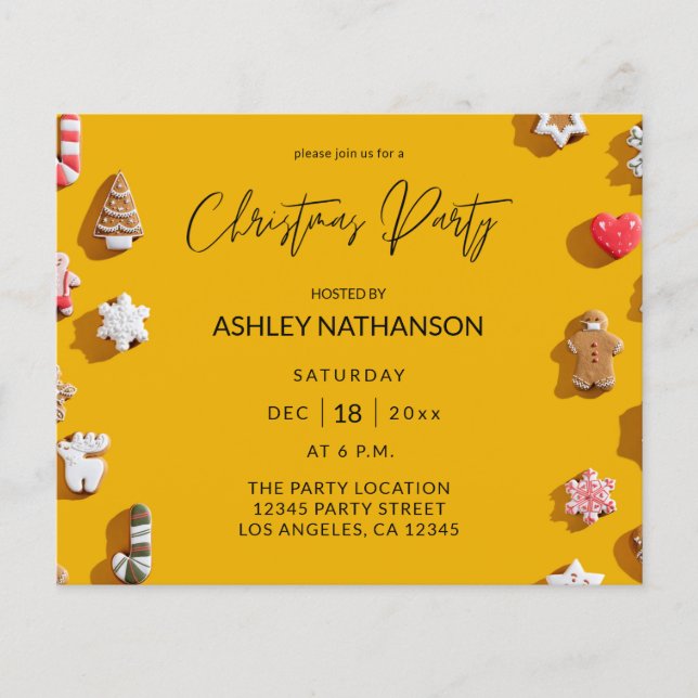 Budget Gingerbread Cookie Christmas Party Flyer (Front)
