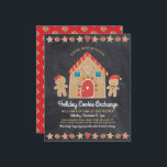 Budget Gingerbread Cookie Party Chalkboard Invite<br><div class="desc">A cute, whimsical gingerbread house, gingerbread girl and boy, stars, hearts and candies, along with playful script typography, overlay dark charcoal grey chalkboard background and help you usher in the holiday party season. A peppermint candy pattern over a red background adorns the back. Celebrate with family and friends while you...</div>