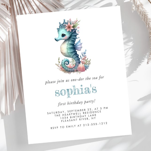 Budget Girl 1st Birthday Cute Seahorse Invite (Creator Uploaded)