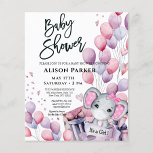 BUDGET Girl Elephant Cute Baby Shower Invitation
