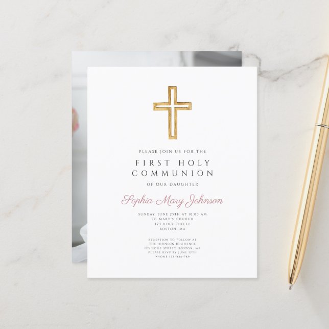 Budget Girl Religious Cross First Communion Photo (Front/Back In Situ)