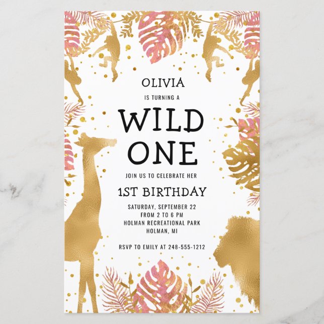 Budget Girls 1st Birthday Pink Safari Invitation (Front)