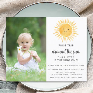 Budget Girl's Photo Sun Birthday Party Invitation