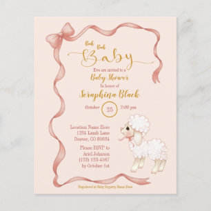 BUDGET Girly Pink Bow Lamb Baby Shower Invitation