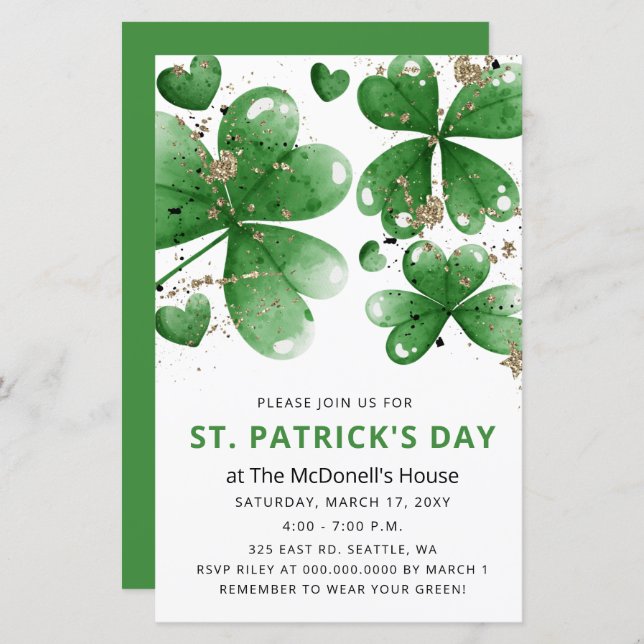 Budget Gitter Shamrock St Patricks Day Invitation (Front/Back)