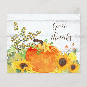 Budget Give Thanks Rustic Pumpkin Sunflowers Card