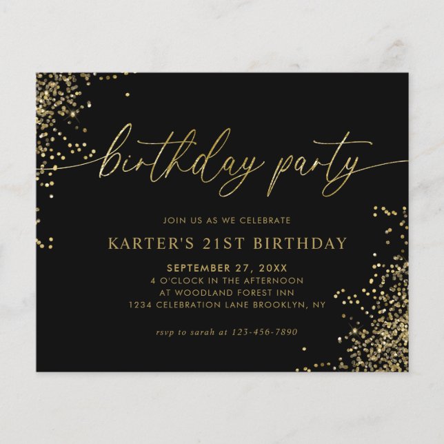 BUDGET Glam Black Gold Confetti Adult Birthday  (Front)