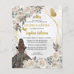 Budget Glam Black Gold Floral Princess Quinceañera