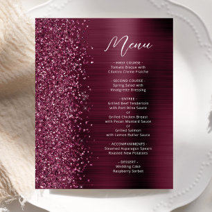 Budget Glam Burgundy Glitter Script Wedding Menu