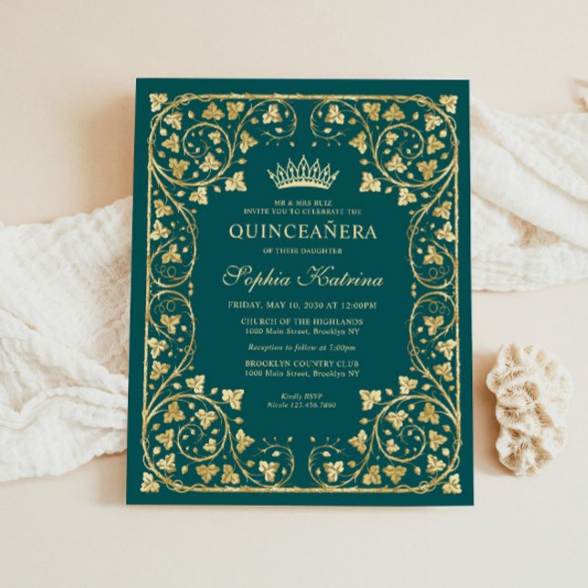 Budget Glam Emerald Green Gold Tiara Quinceanera (Creator Uploaded)