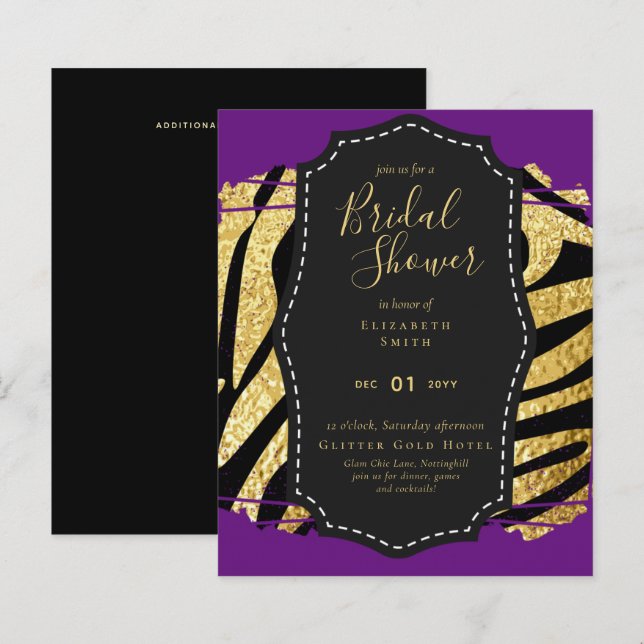 Budget Glam Gold Purple Bridal Shower Invite (Front/Back)