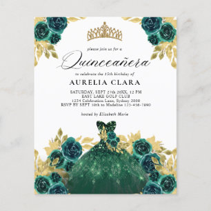 BUDGET Glam Green Dress Floral 15th Quinceañera