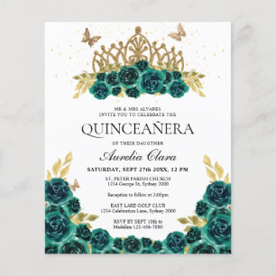 BUDGET Glam Green Floral Gold Tiara Quinceanera