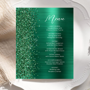 Budget Glam Green Glitter Script Wedding Menu