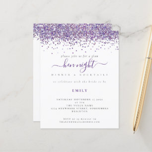 Budget Glam Purple Glitter Hen Night Invitation