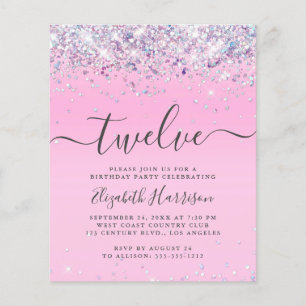 Budget Glitter 12th Birthday Party Invitation